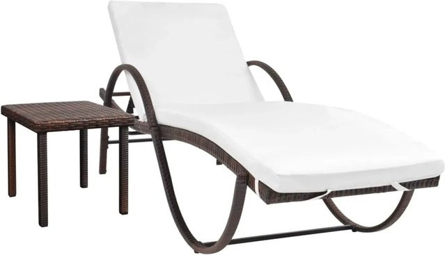 vidaXL Sonnenliege aus braunem PE-Rattan mit wetterfester Auflage und Beistelltisch - Bild 1
