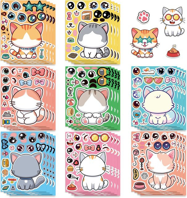 Papery Pop Store Katzen-Gesichtsverwandlungs-Aufkleber, 8 Blatt, Sticker - Bild 1