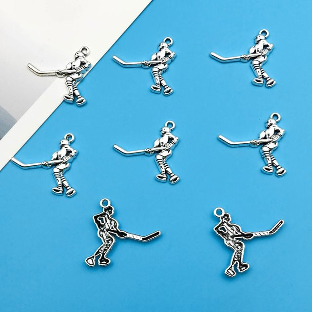 Anhänger Eishockey Athlet Charms, Legierung, Silber, Vintage, Unisex - Bild 1