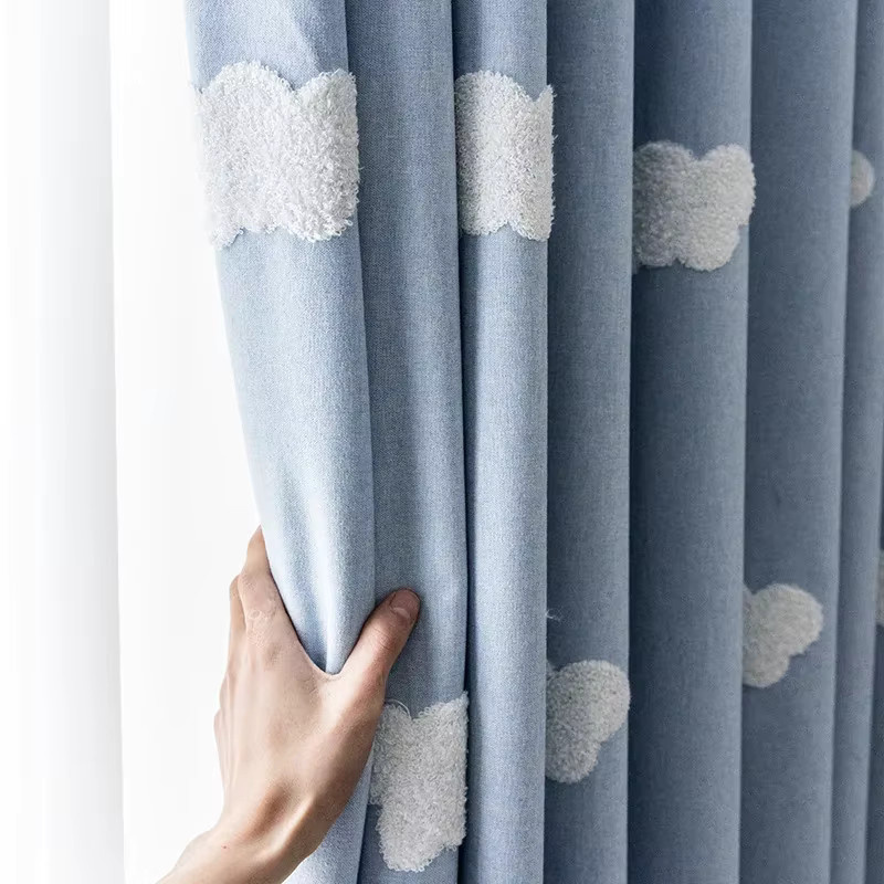 WPKIRA Verdunkelungsvorhang für Kinder mit 3D-Wolken-Motiv in Blau - Bild 2
