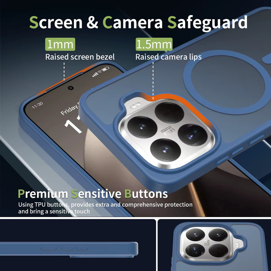 Magnetische Schutzhülle für Xiaomi 17 15T Pro Max mit mattem PC-Hartschalen-Design und Silikonrahmen für MagSafe in Transparent, Pink oder Blau - Bild 3