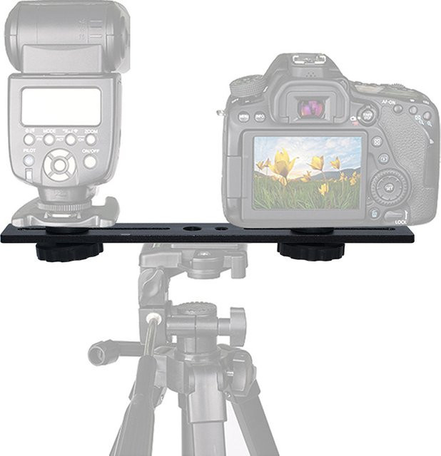 Dual Kamera Halterung Stativ Verlängerungsstange mit 1/4 Zoll Schraube für DSLR, LED Licht und Mikrofon, Schwarz, Länge: 20 cm - Bild 1
