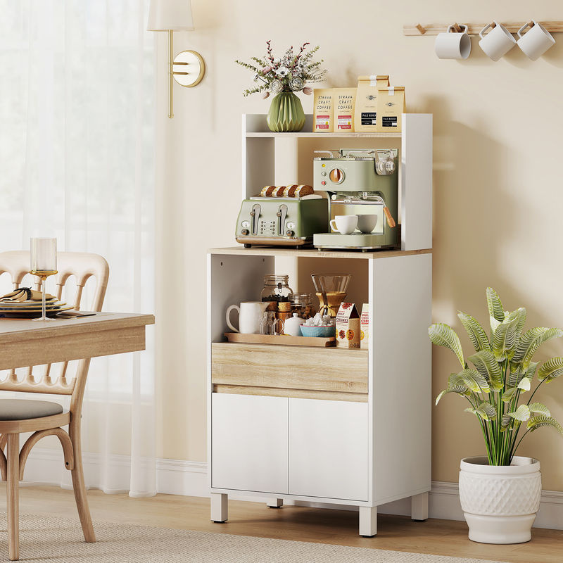 Aosom HOMCOM Mikrowellen-Sideboard mit Schrank und Schublade in Eiche und Weiß, B/T/H: 60 x 40 x 131 cm - Bild 2