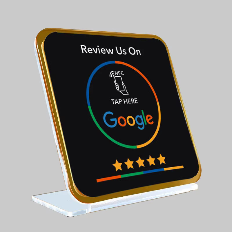 MochuaRFID NFC Google Review Acryl Schild mit Standfuß in Schwarz für Social Media und Store Dekoration - Bild 1