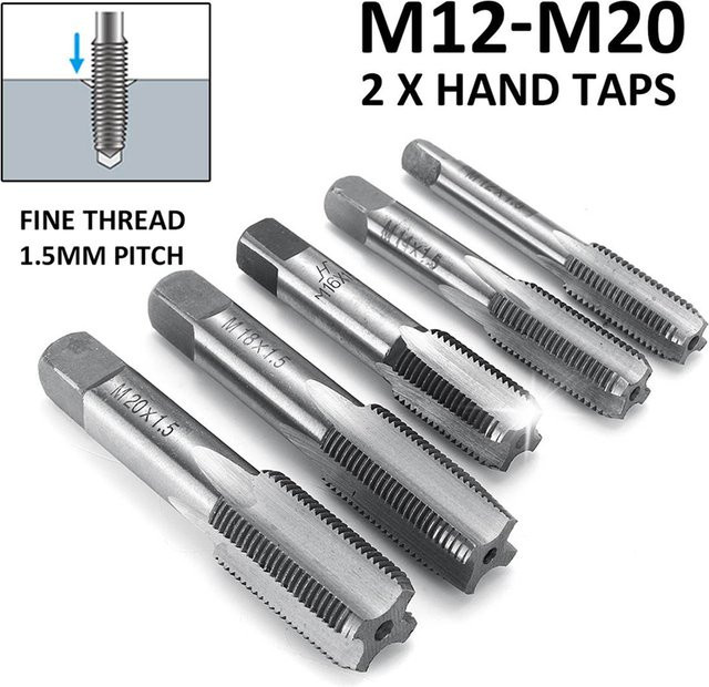 DAZZLEEX HSS Maschinengewindebohrer Set für die rechte Hand, gerade geriffelt, metrischer Anschluss, Farbe: Silber, 2 Stück - Bild 1