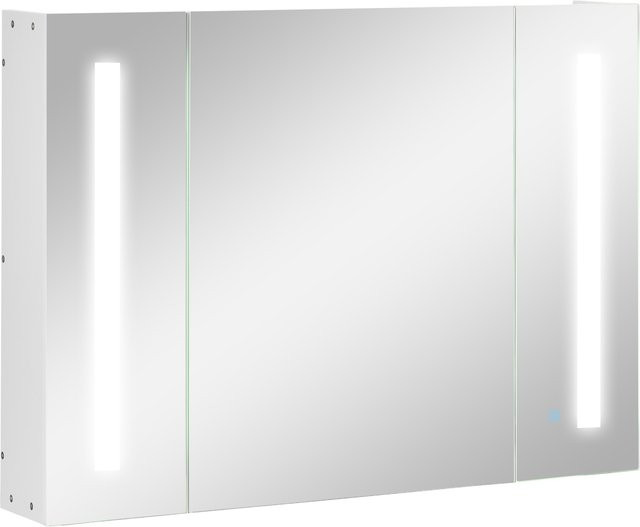 Aosom Spiegelschrank für das Badezimmer mit 3 Spiegeltüren, LED-Beleuchtung und Touch-Schalter, Weiß, B: 90 cm, H: 65 cm, T: 15 cm - Bild 1