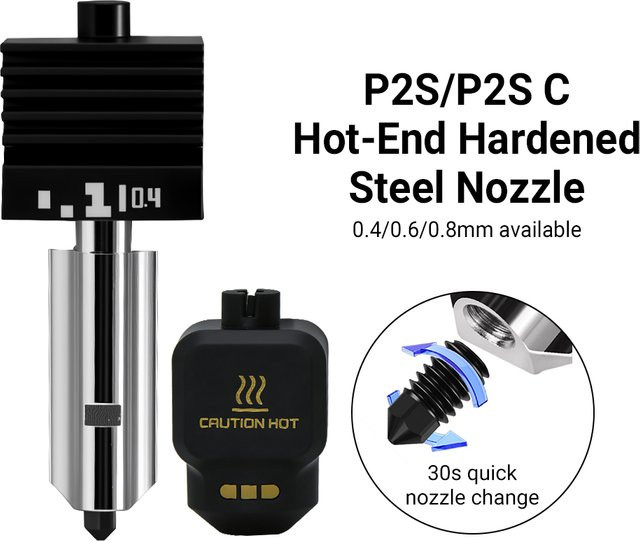 Bambu Lab P2S Standard High Flow Hotend für FDM-Drucker mit abnehmbarer Düse in Schwarz, erhältlich in 0,4 mm, 0,6 mm oder 0,8 mm - Bild 1