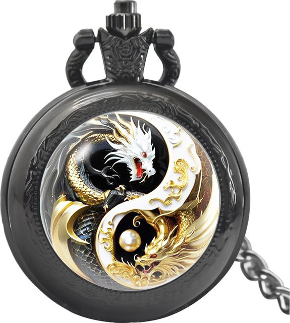 wecin Taschenuhr Halskette Anhänger, Quarz, Schwarz, Unisex - Bild 1