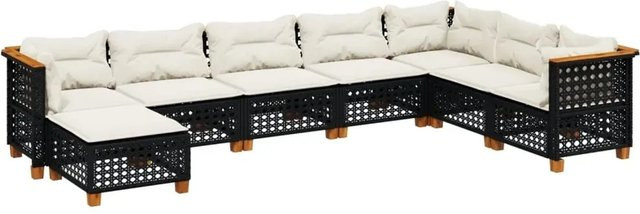 vidaXL 8-teilige Garten-Sofagarnitur in L-Form aus Polyrattan und Akazienholz mit Kissen, Schwarz - Bild 1
