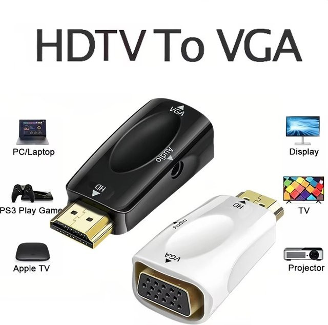 HDMI auf VGA Adapter mit 3,5mm Audio-Klinke für PC, Laptop und Tablet in Schwarz oder Weiß - Bild 1