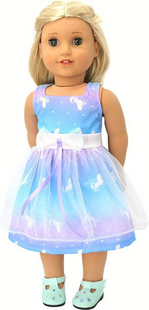 LIN KUN Mädchenpuppenkleidung Einhorn Outfit Set mit schillerndem Tüllrock in Mehrfarbig für 18-Zoll-amerikanische Puppen - Bild 1