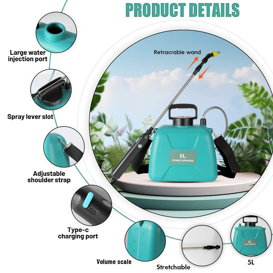 Seeiswork Elektrischer Gartensprüher mit 0,58 l Volumen, automatischer USB-wiederaufladbarer Pflanzensprüher in Grün - Bild 5