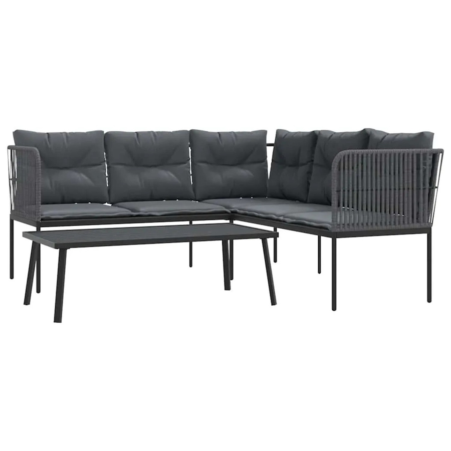 vidaXL Garten-Sofagarnitur mit Kissen in Schwarz und Anthrazit aus Stahl und Textilene, B/T/H: 176 x 175 x 75 cm - Bild 2
