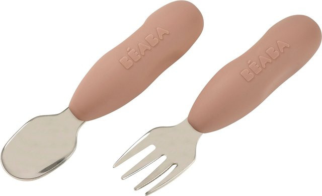 Beaba Edelstahl-Lernbesteck für Babys aus Edelstahl und Silikon in Braun mit rutschfestem Griff und spülmaschinenfestem Design - Bild 1