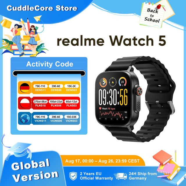 realme Watch 5 Smartwatch Globale Version in Schwarz mit 1,97 Zoll AMOLED-Display, GPS und NFC - Bild 1