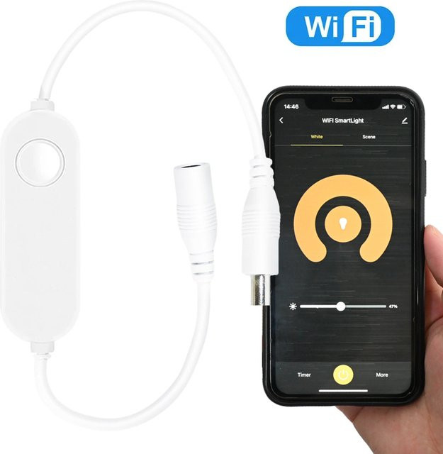 CENFAYA WLAN LED-Dimmer für einfarbige LED-Streifen mit Tuya Smart Life App und Sprachsteuerung via Alexa und Google Home Assistant, DC 5V 12V 24V, Weiß - Bild 1