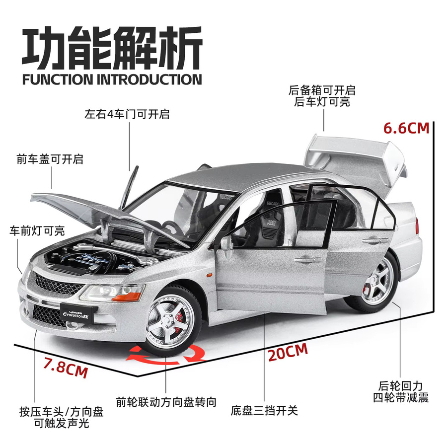Lancer EVO IX EVO9 Sportwagen, Modellauto, 1:24, Metall, mit Licht und Sound - Bild 2
