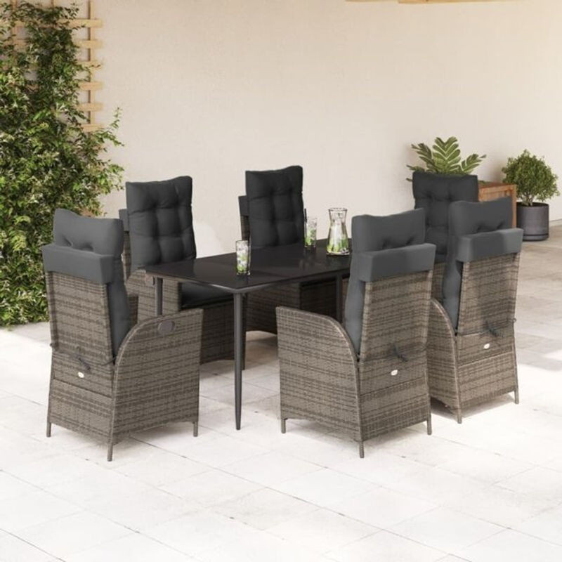 7-teilige moderne Garten-Essgruppe aus Poly-Rattan mit Kissen in Grau von vidaxl - Bild 1