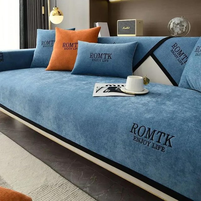 Wohnzimmer Sofaüberwurf mit Stickerei und Kissenbezug, blau, Polyester, Breite: 70 cm, Breite: 70 cm - Bild 1