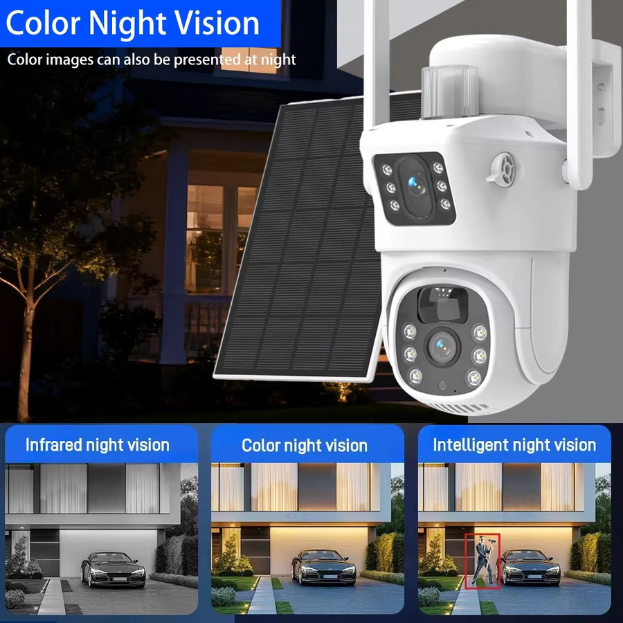 NINIVISION Solar Kamera Outdoor mit 4K 8MP Dual Screen, Dual Objektiv, 2,4G & 5G WiFi PTZ, PIR Erkennung, Weiß - Bild 3