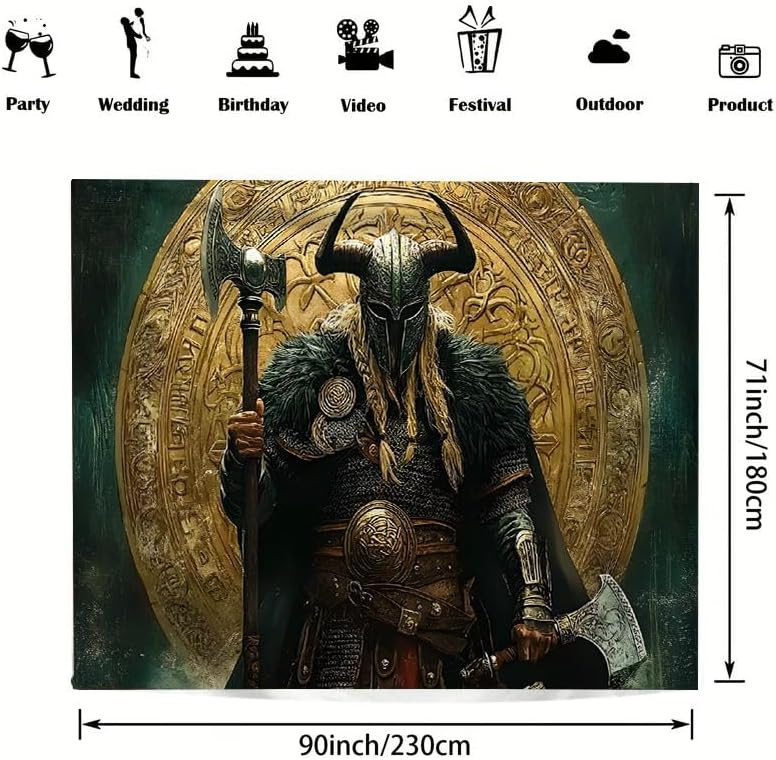 Nordischer Wikinger Wandteppich Odin Krieger mit Schwert, Axt und Raben von JMG Household Supplies, Mehrfarbig, Breite: 70 cm, Höhe: 100 cm - Bild 4