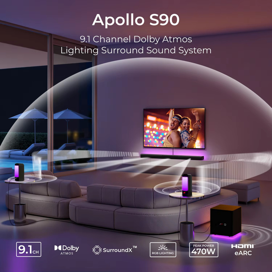 ULTIMEA 470W 9.1-Kanal Dolby Atmos Soundbar mit Subwoofer, Surround-Lautsprechern und RGB-Beleuchtung in Schwarz/Multicolor - Bild 2