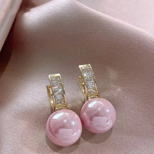 Huitan Ohrringe, Rosa/Weiße Imitation Perle, Gold Farbe, Damen - Bild 1