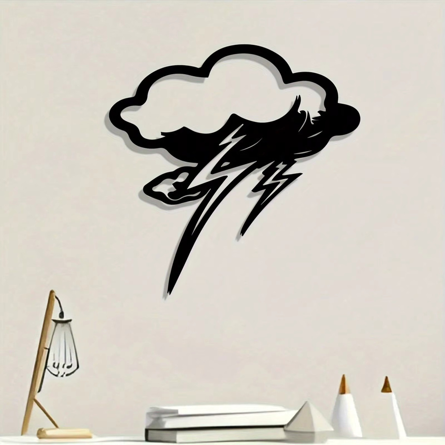 CIFBUY Moderne Wandkunst Blitz und Wolke Metallskulptur in Schwarz als Abstrakte 3D Dekoration für dein Home Office - Bild 2