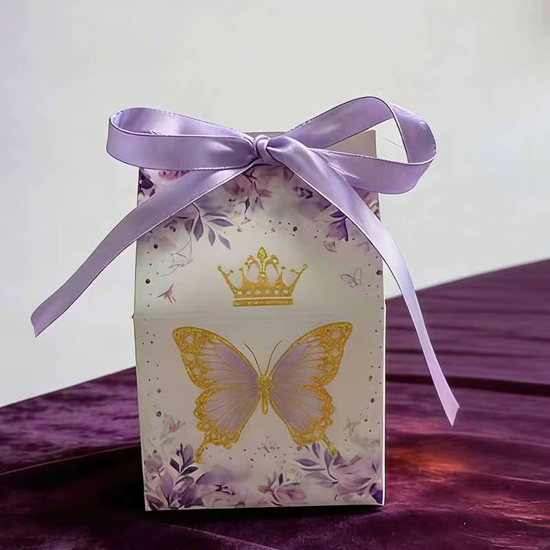 WEHRPARTY Schmetterlings-Geschenkboxen aus Papier in Lila und Pink mit Band für Geburtstag, Babyparty und Hochzeit - Bild 3