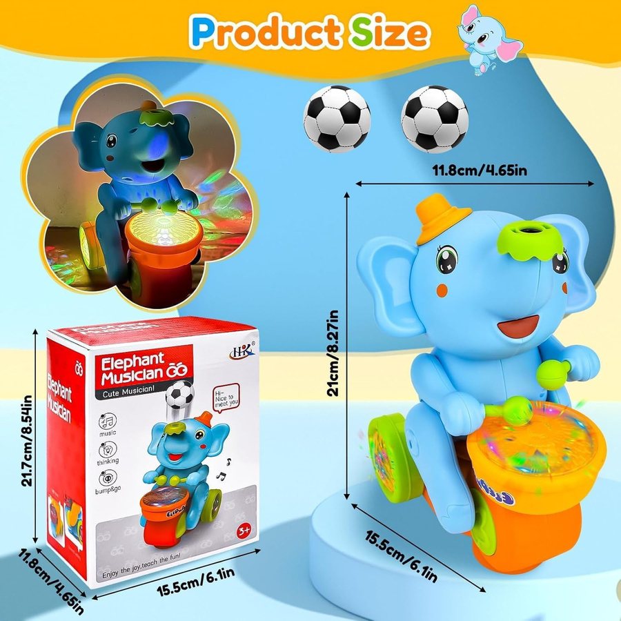 Linyi toy Elektronischer Gehender Elefant Schlagzeuger, blau, ab 3 Jahre - Bild 2