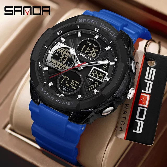 SANDA Armbanduhr, Quarz, Analog-Digital, Kunststoff, Schwarz, Herren - Bild 1