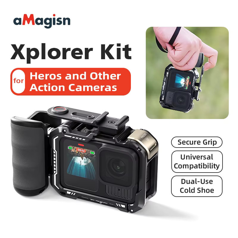 aMagisn Xplorer Grip Kit Combo für GoPro Hero 13 in Schwarz mit Metallrahmen und Kunststoff-Metall-Schnellspanner Zubehör - Bild 6
