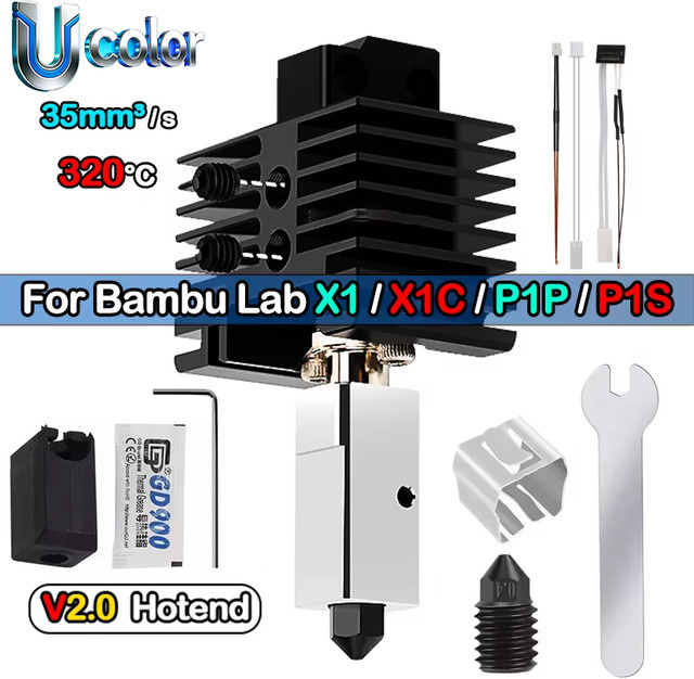 JIZHOU Upgrade-Hotend-Kit für Bambu Lab P1P X1 P1S X1C mit gehärteter Stahl-Düse, Bimetall-Hals und Thermistor V2 - Bild 1