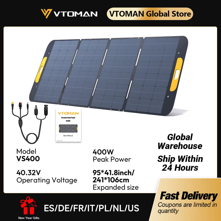 VTOMAN VS400W faltbares Solarpanel in Schwarz, hocheffizientes tragbares Solarladegerät für Outdoor-Kraftwerke - Bild 2