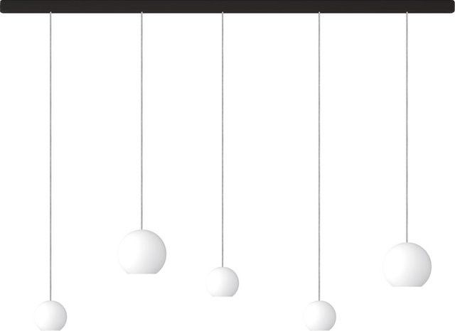 KOMOT KOS Quinto SL LED-Pendelleuchte mit Schiene, Schwarz matt, Edelstahl und mundgeblasenem Opalglas, Tunable White (2200K - 4200K), Länge: 200 cm - Bild 1
