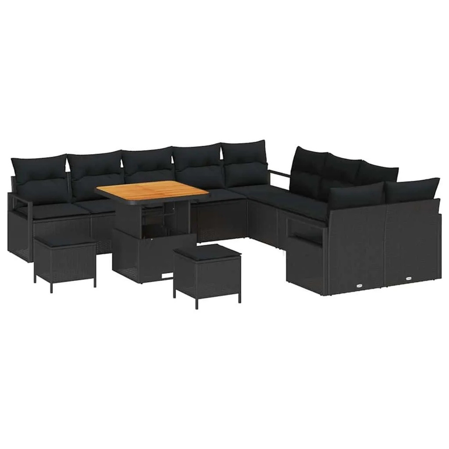 vidaXL Garten-Sofa-Set mit Kissen und integriertem Stauraum, 13-teilig, Schwarz - Bild 2