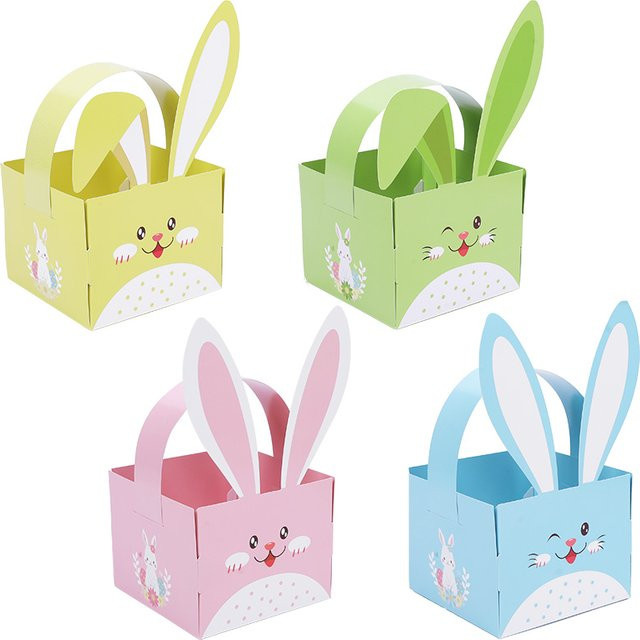 10 Stück Ostern Kaninchen Geschenkboxen aus Papier mit Griff für Pralinen und Cookies zur Osterparty Dekoration - Bild 1