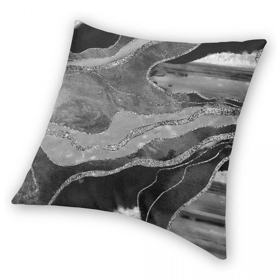 Green Harvest Kissenbezug mit Marmor Achat Design in Grau Schwarz Weiß, quadratisch, B/B: 45 x 45 cm - Bild 5