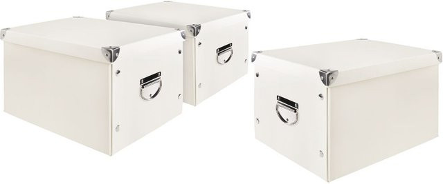 VBS Aufbewahrungsboxen aus Karton mit Deckel, 3 Stück, Beige und Weiß - Bild 1
