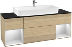V&B Waschtischunterschrank Finion mit Wandbeleuchtung, Farbe: Weiß lackiert und Eiche, Breite: 160 cm - Bild 1
