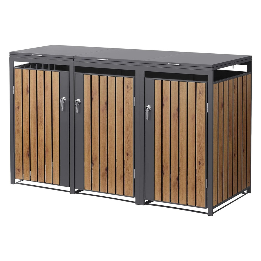ML-Design Mülltonnenbox für 3 Mülltonnen bis 240L in Anthrazit mit Eichenoptik, B/T/H: 200 x 80 x 120 cm - Bild 2