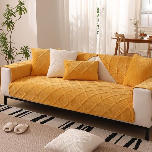 Super Six Plüsch-Sofakissen Gelb, quadratischer Kissenbezug aus Polyester, B/T: 70 x 70 cm - Bild 1