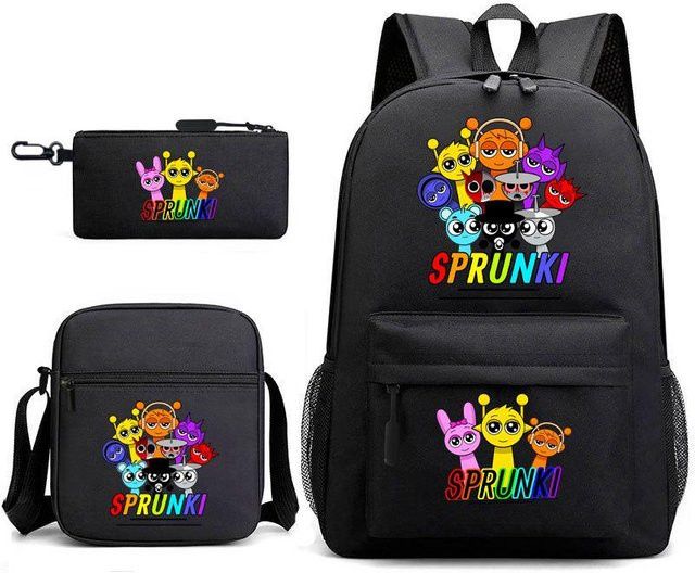 3-teiliges Schulrucksack-Set aus Oxford-Stoff in Schwarz mit Schultasche, Schultergurt und Federmäppchen - Bild 1