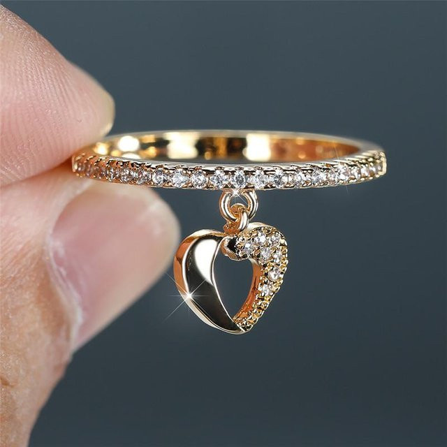 YIRAN Jewelry Ring, Hohlherz, Kupfer, Gold, Zirkonia, Damen - Bild 1