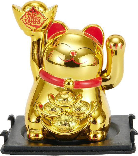 Goldfarbene chinesische Glückskatze Maneki Neko als Tischdekoration von Yiran Furniture - Bild 1
