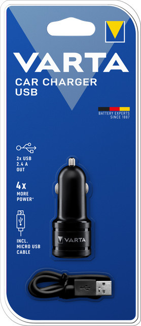 Varta Car Power 2xUSB Netzteil mit USB-C, Lightning und Micro-USB in Schwarz und Blau - Bild 1