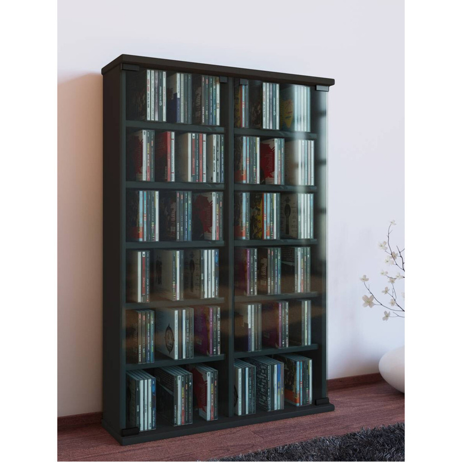 VCM CD/DVD Regal Roma in Schwarz aus Holzwerkstoff mit ESG-Sicherheitsglas, B/H/T: 60 x 91,5 x 18 cm - Bild 4