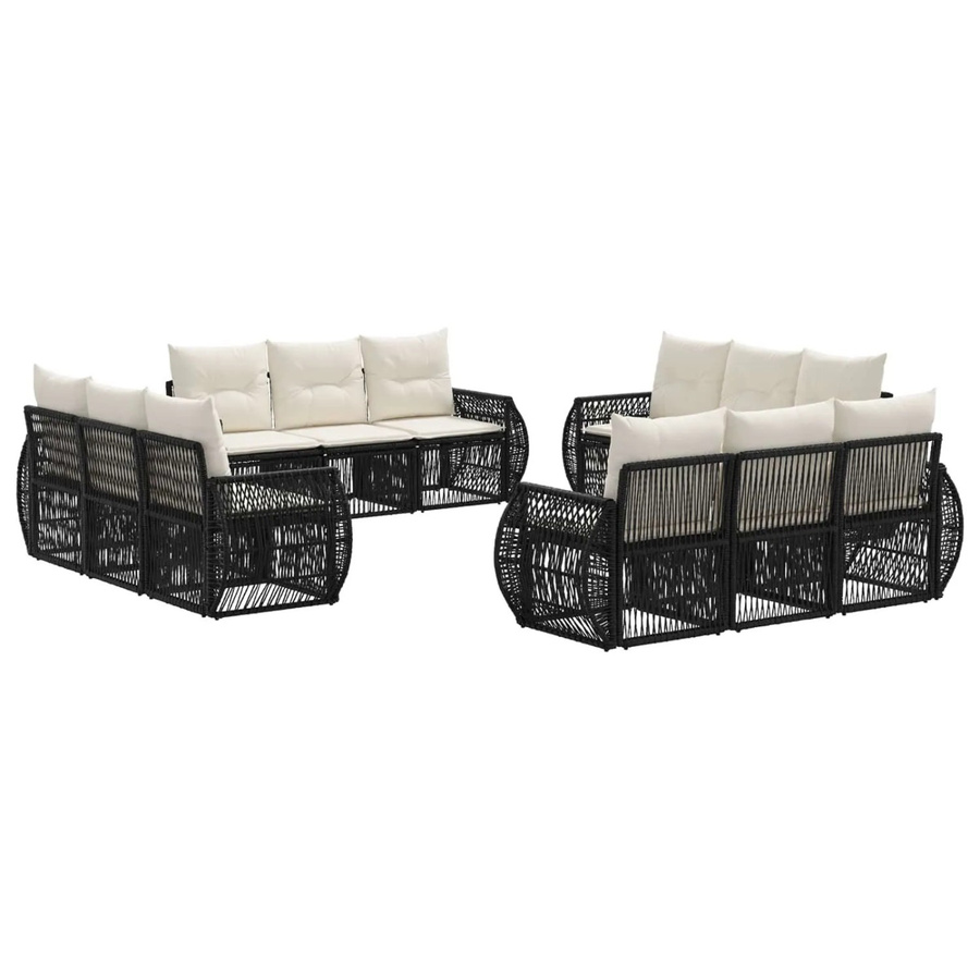 vidaXL Gartensofa-Set 12-teilig aus Poly-Rattan und Metall in Schwarz und Cremeweiß mit Polsterkissen - Bild 2