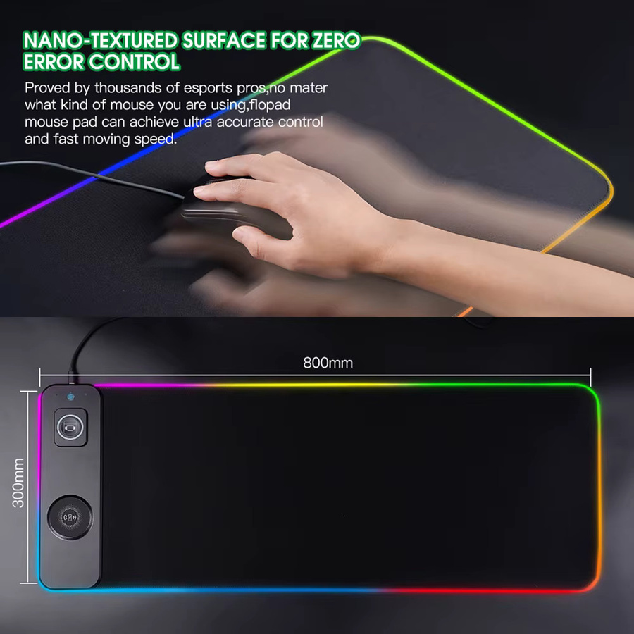 3-in-1 Gaming-Mauspad mit RGB-Beleuchtung und magnetischer kabelloser Ladefunktion für Smartphone, Uhr und Kopfhörer, Schwarz, B/T: 80 x 30 cm - Bild 2