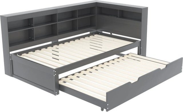 Merax Schlafsofa Ausziehbett mit USB-Anschluss und Seitenfächern in Grau und Weiß, B/T/H: 120 x 90 x 222,5 cm - Bild 1